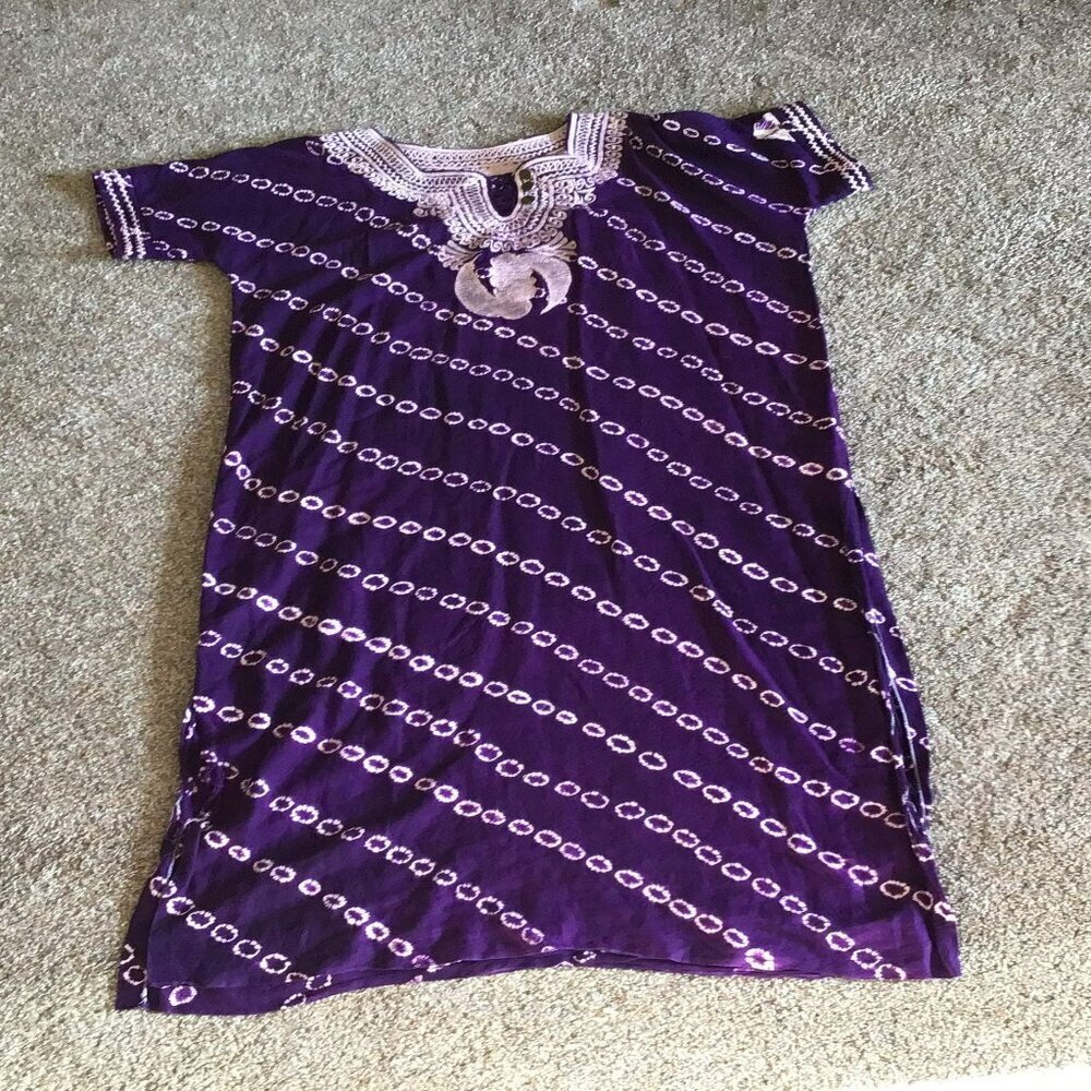 Womens Pullover Purple Short Sleeve Geometric Design Square Neck Bohemian Gypsy‎